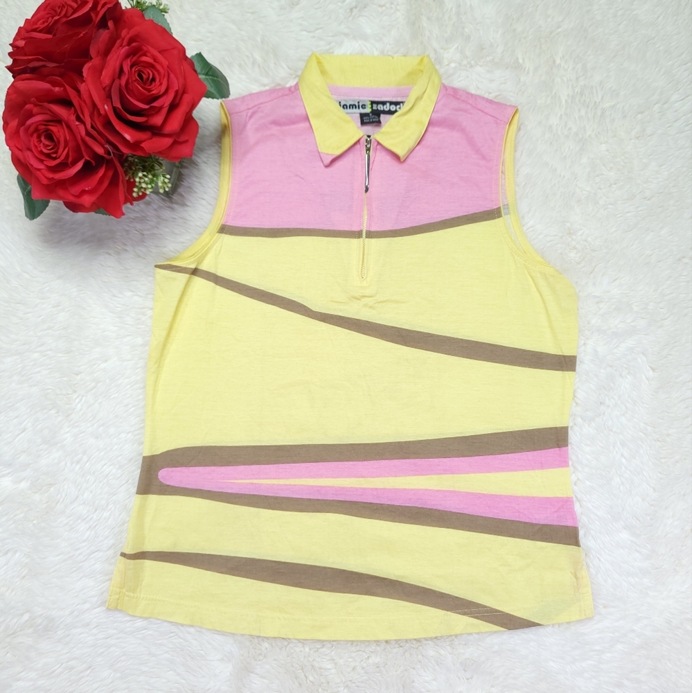 Jamie Sadock 100% Cotton Sleeveless Polo Pink and Yellow Size S